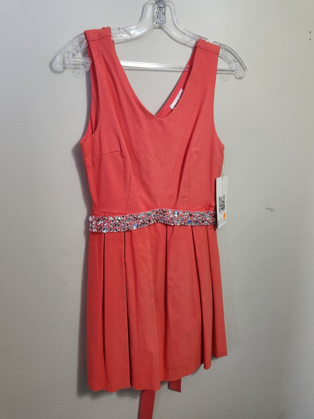 Emerald Sundae Coral-Pink Jewel Waist Party Dress